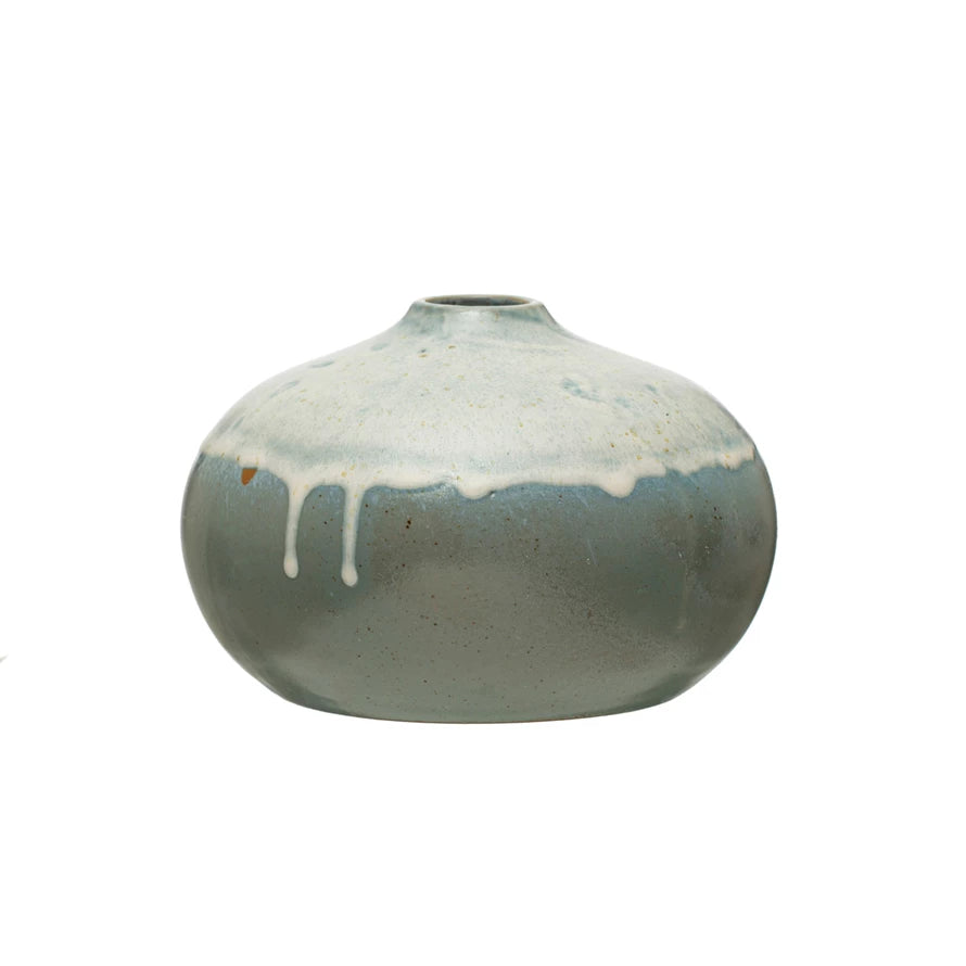 Stoneware Vase, Grey & Cream Color