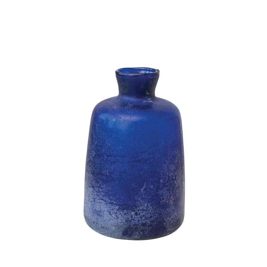 Sand Blasted Glass Vase, Cobalt Color