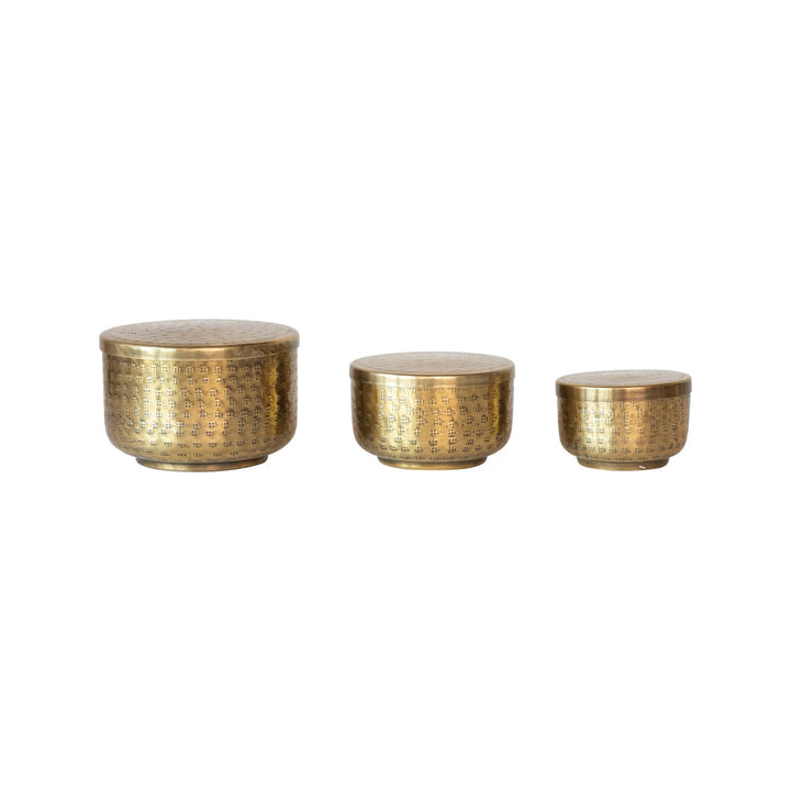 Hammered Gold Containers with Lids - 3 Sizes