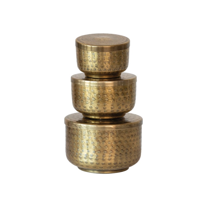 Hammered Gold Containers with Lids - 3 Sizes