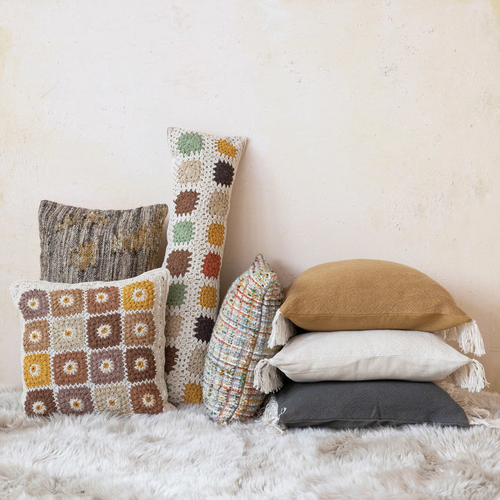 18" Square Cotton Crocheted Granny Square Pillow