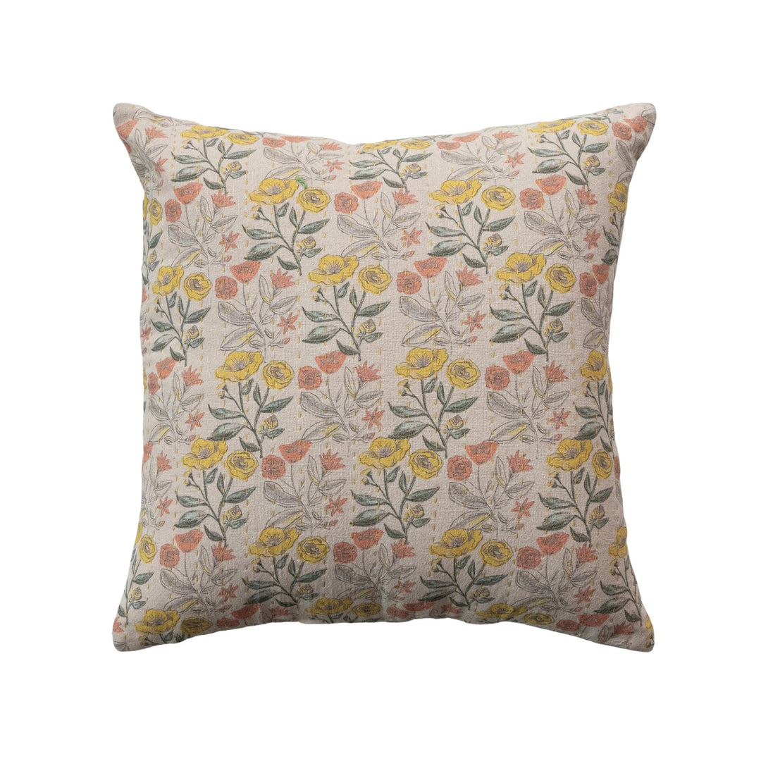 Cotton Printed Floral Pillow with Hand Stitching