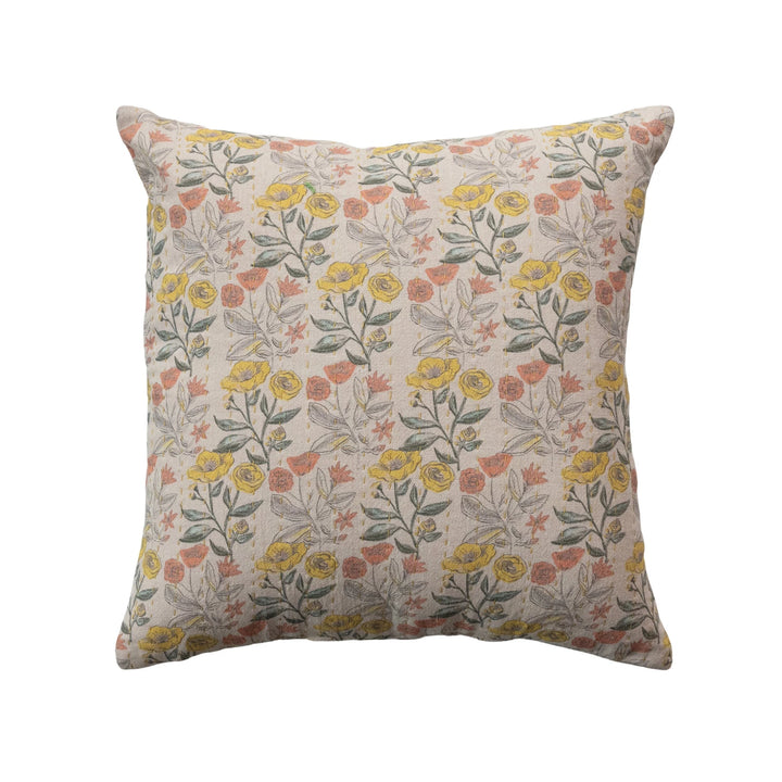 Cotton Printed Floral Pillow with Hand Stitching