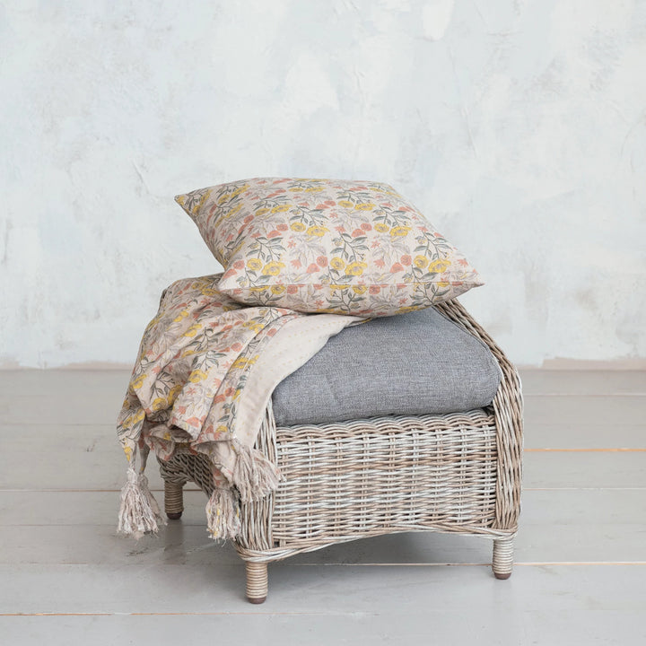 Cotton Printed Floral Pillow with Hand Stitching