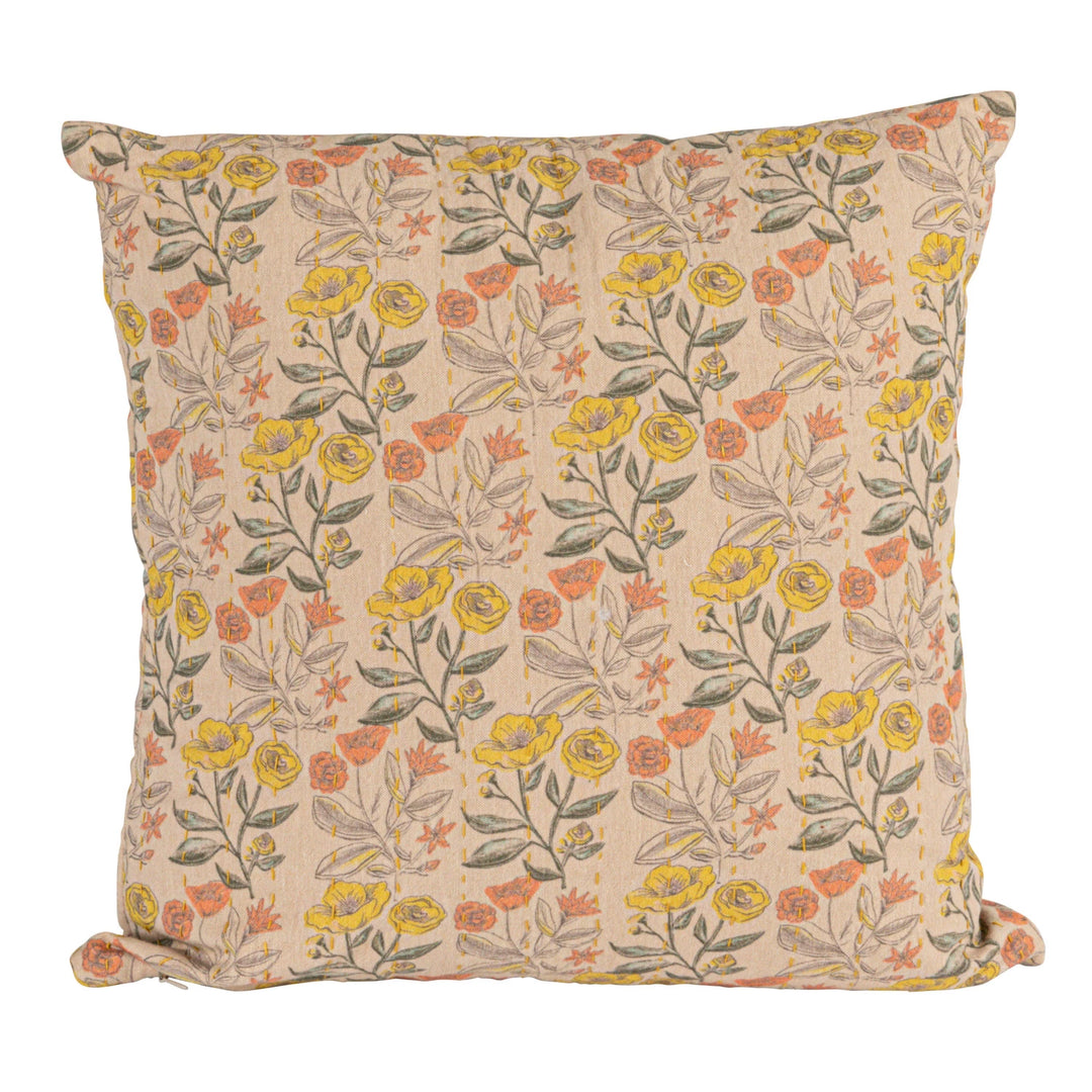 Cotton Printed Floral Pillow with Hand Stitching