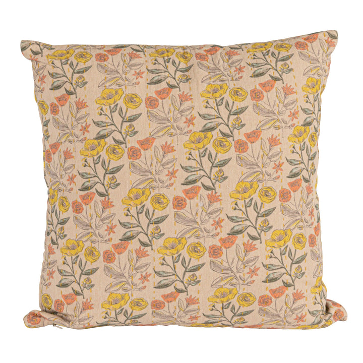 Cotton Printed Floral Pillow with Hand Stitching