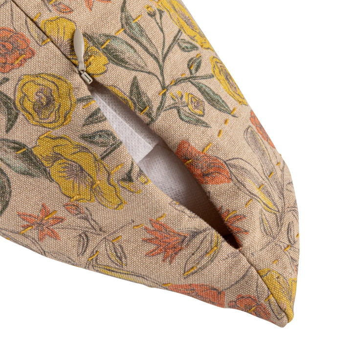 Cotton Printed Floral Pillow with Hand Stitching