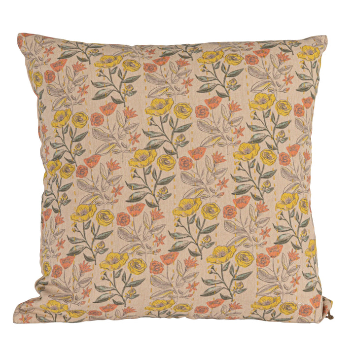 Cotton Printed Floral Pillow with Hand Stitching