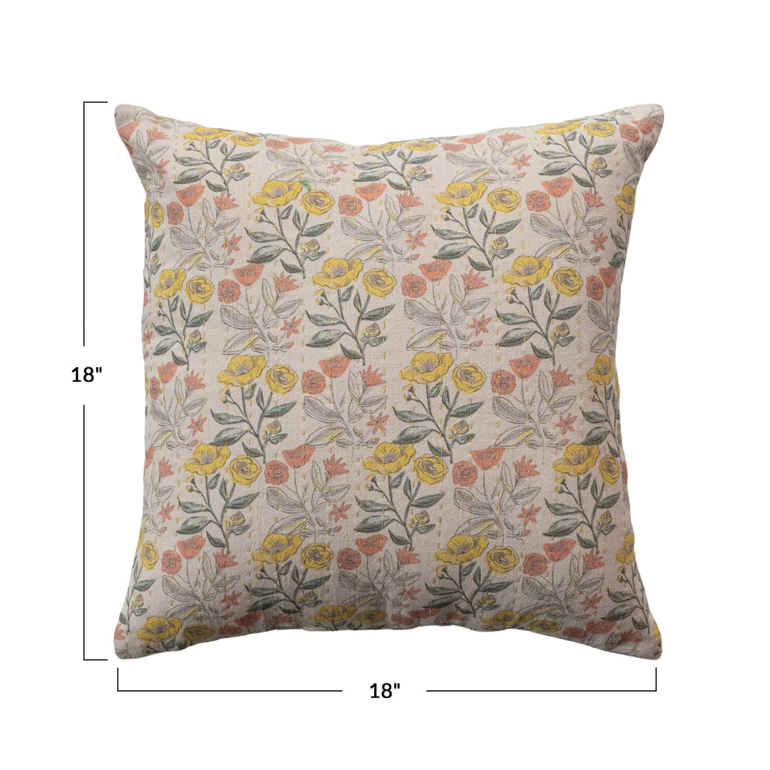 Cotton Printed Floral Pillow with Hand Stitching