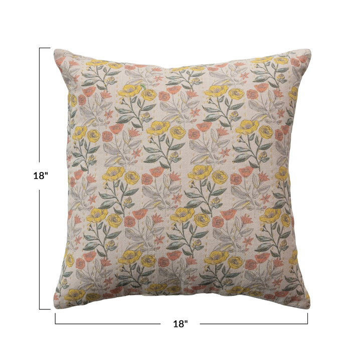 Cotton Printed Floral Pillow with Hand Stitching