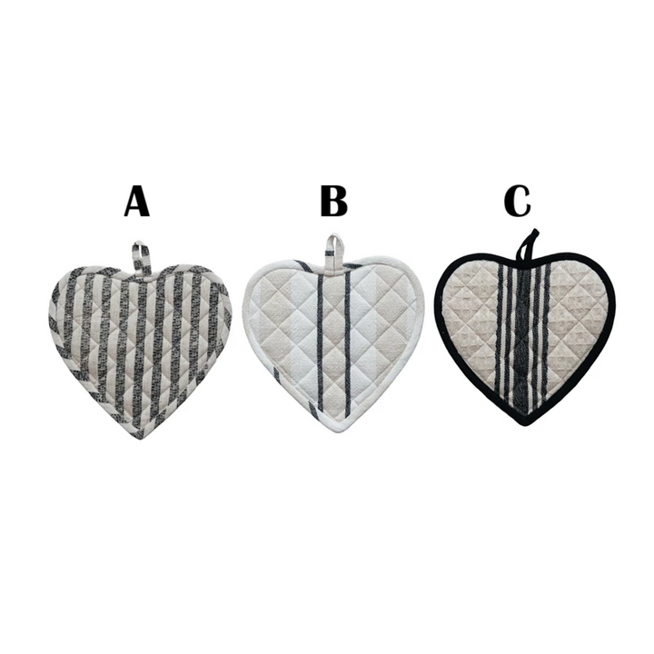 Heart Shaped Potholder with Stripes - 3 Styles