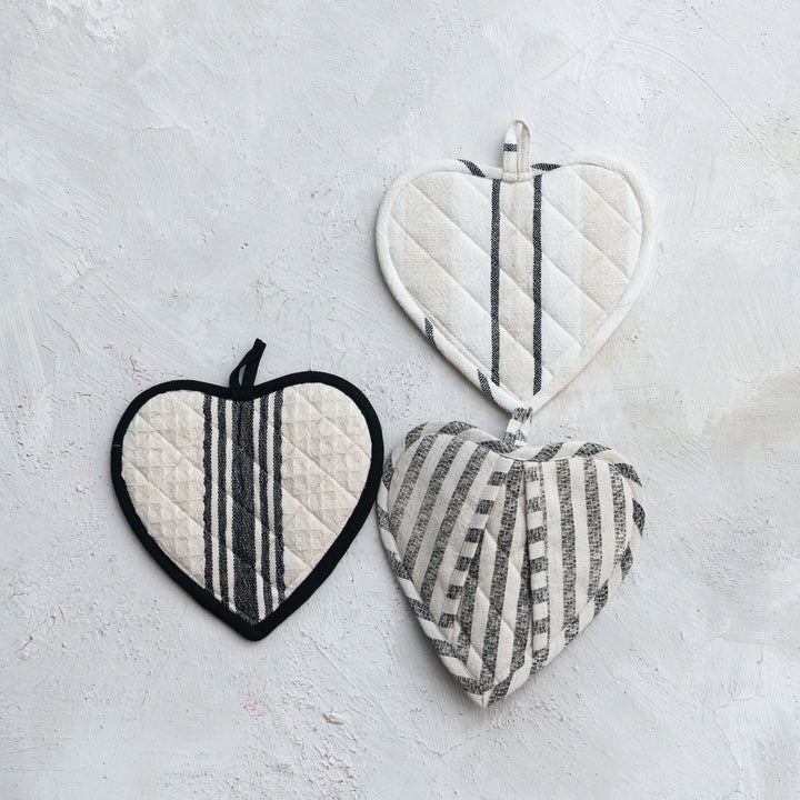 Heart Shaped Potholder with Stripes - 3 Styles