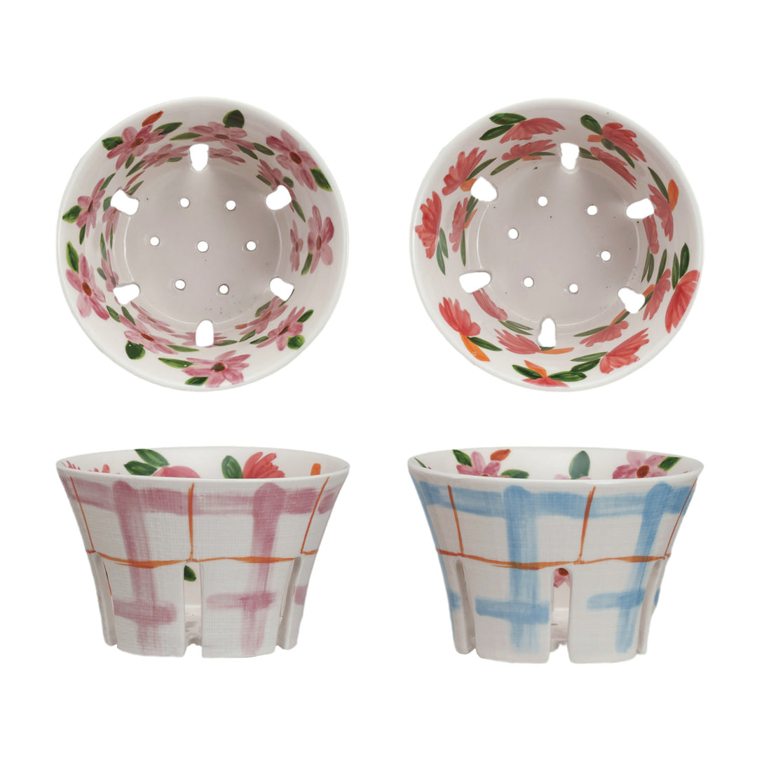 Plaid and Floral Berry Bowl, 2 Styles