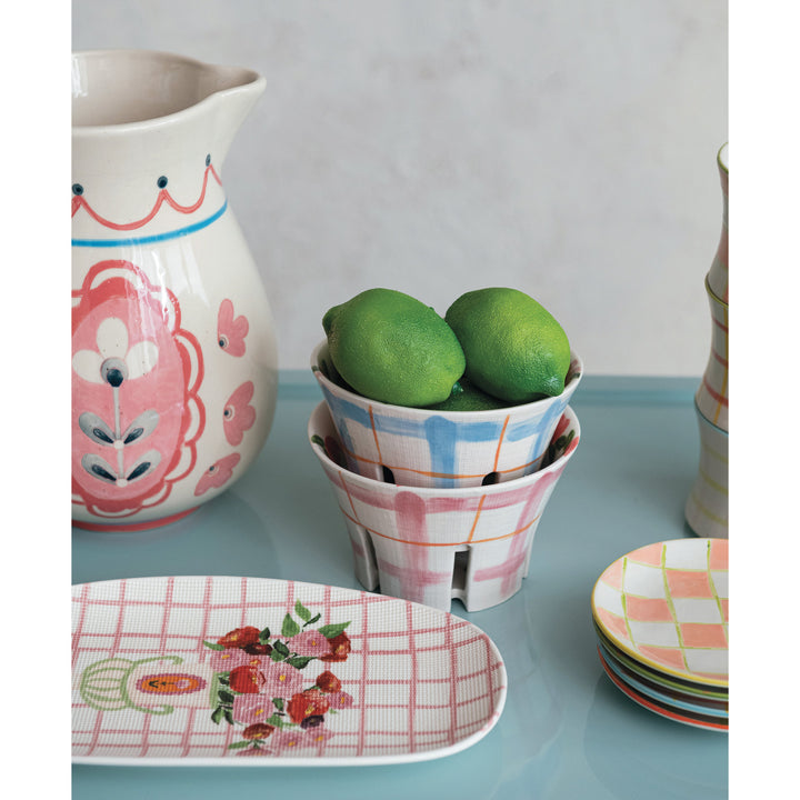 Plaid and Floral Berry Bowl, 2 Styles