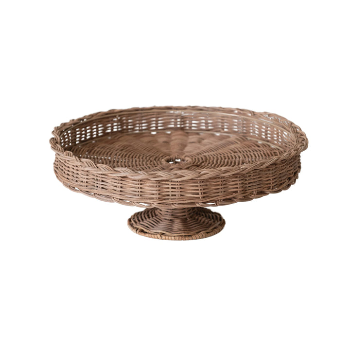 Hand-Woven Rattan Pedestal with Braided Rim, Natural