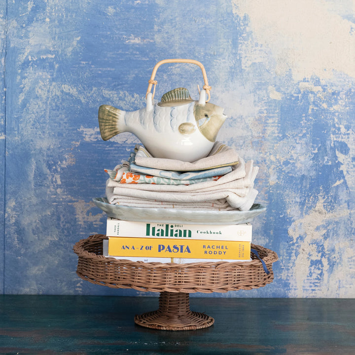 Hand-Woven Rattan Pedestal with Braided Rim, Natural