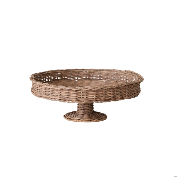 Hand-Woven Rattan Pedestal with Braided Rim, Natural