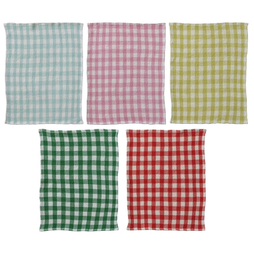 Gingham Pattern Waffle Weave Tea Towels - 5 Colors