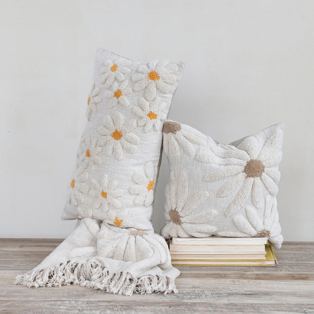 Lumbar Pillow with Tufted Flowers