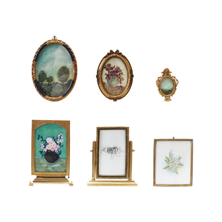Pewter & Glass Photo Frames with Art, 6 Styles