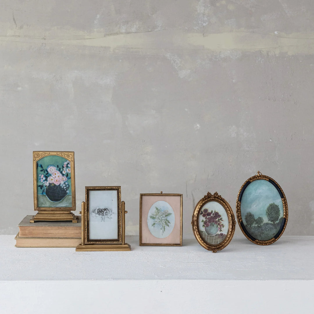 Pewter & Glass Photo Frames with Art, 6 Styles