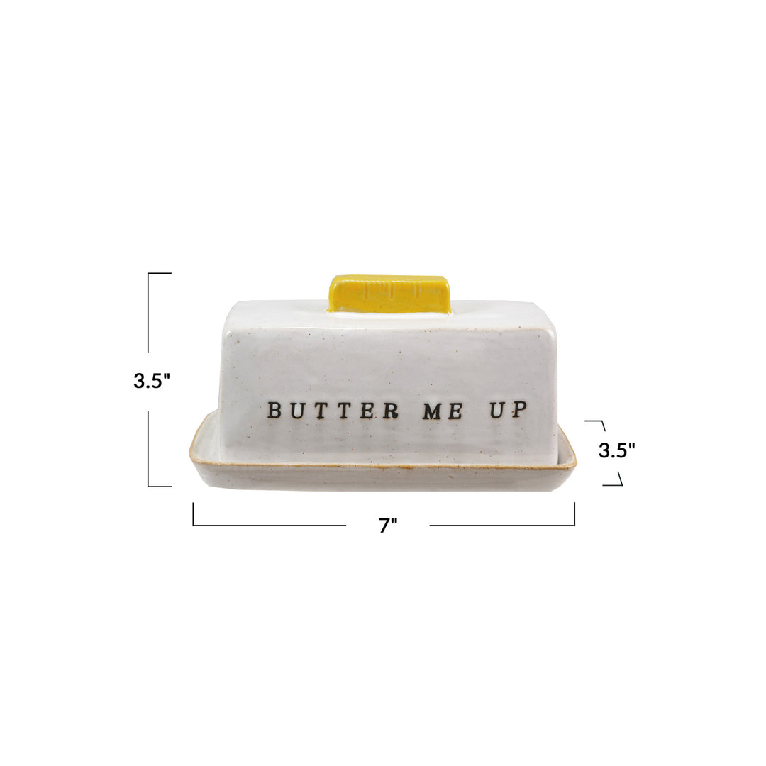 Stoneware Butter Dish w/ Debossed "Butter Me Up"