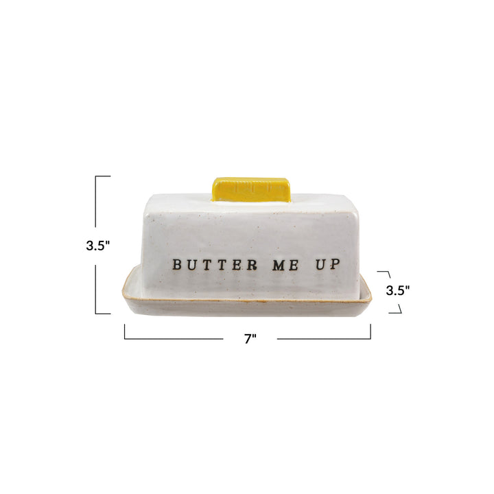 Stoneware Butter Dish w/ Debossed "Butter Me Up"