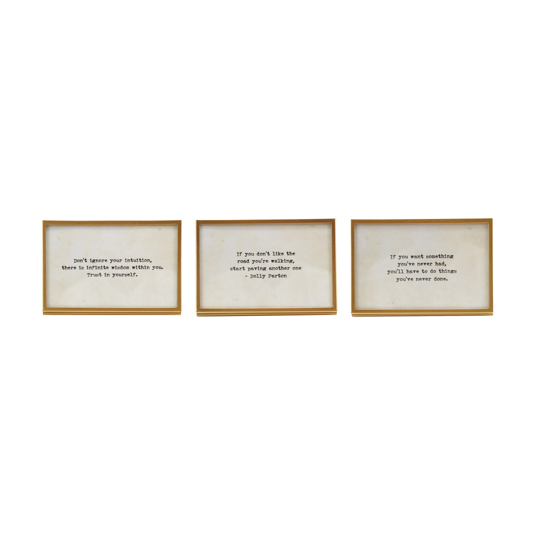 Inspirational Metal & Glass Frame With Easel & Saying,  3 Styles