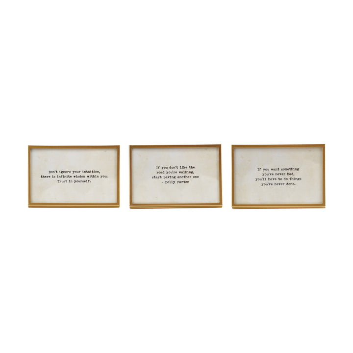 Inspirational Metal & Glass Frame With Easel & Saying,  3 Styles