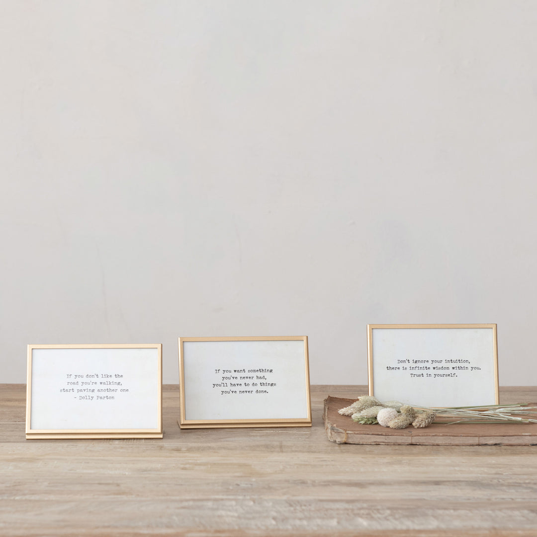 Inspirational Metal & Glass Frame With Easel & Saying,  3 Styles