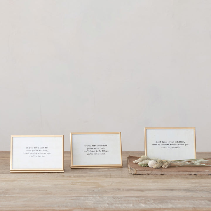 Inspirational Metal & Glass Frame With Easel & Saying,  3 Styles