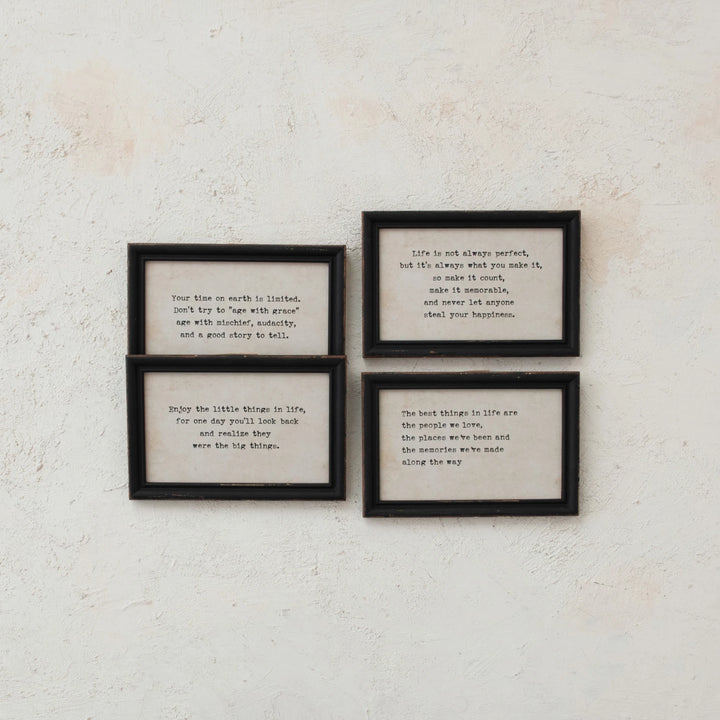 Wood Framed Wall Decor with Saying - 4 Styles