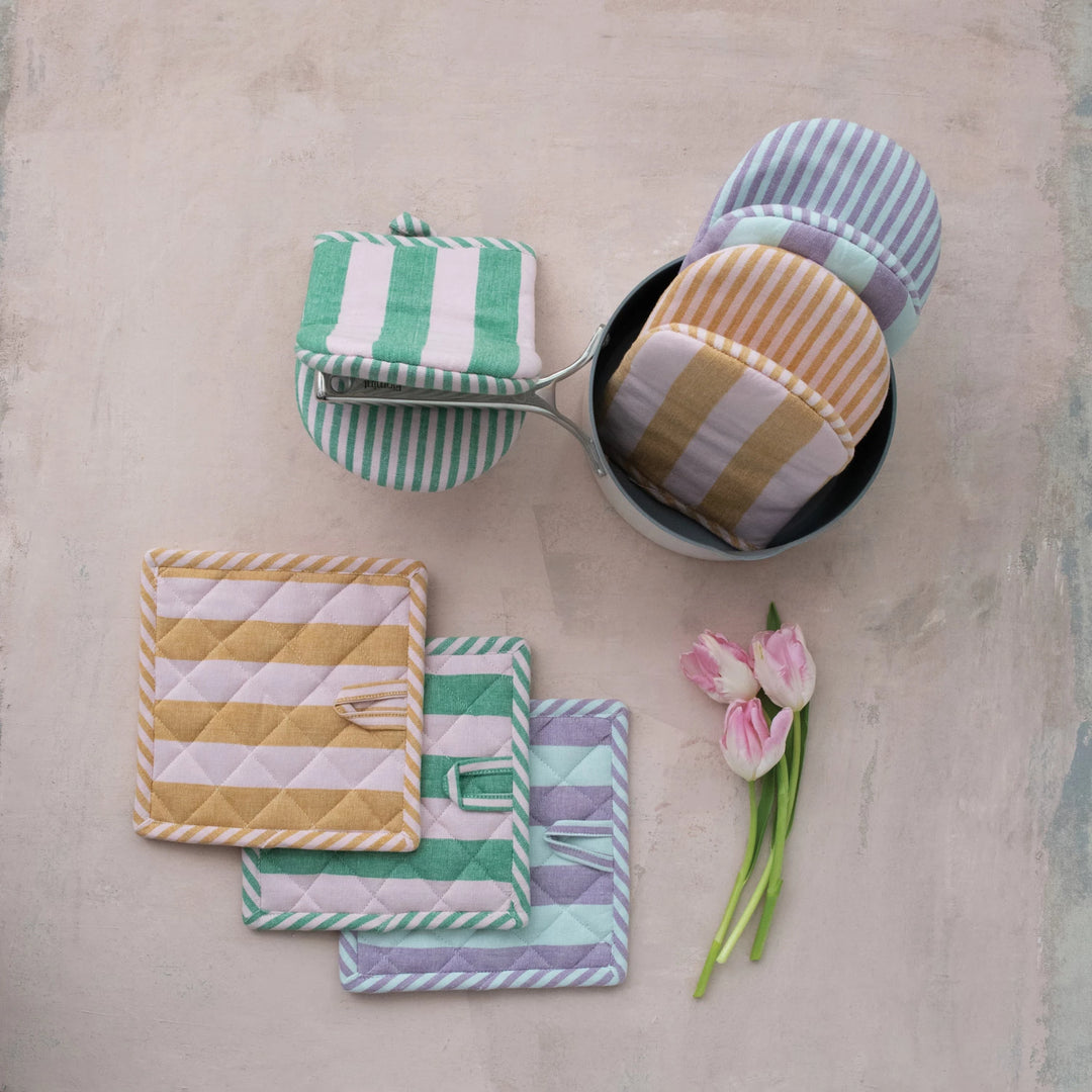 Cotton Striped Pot Holder/Oven Mitt Set - 3 Colors