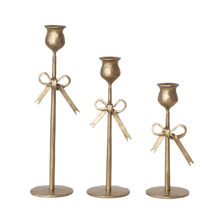 Hand-Forged Iron Taper Holders with Bow, Set Of 3