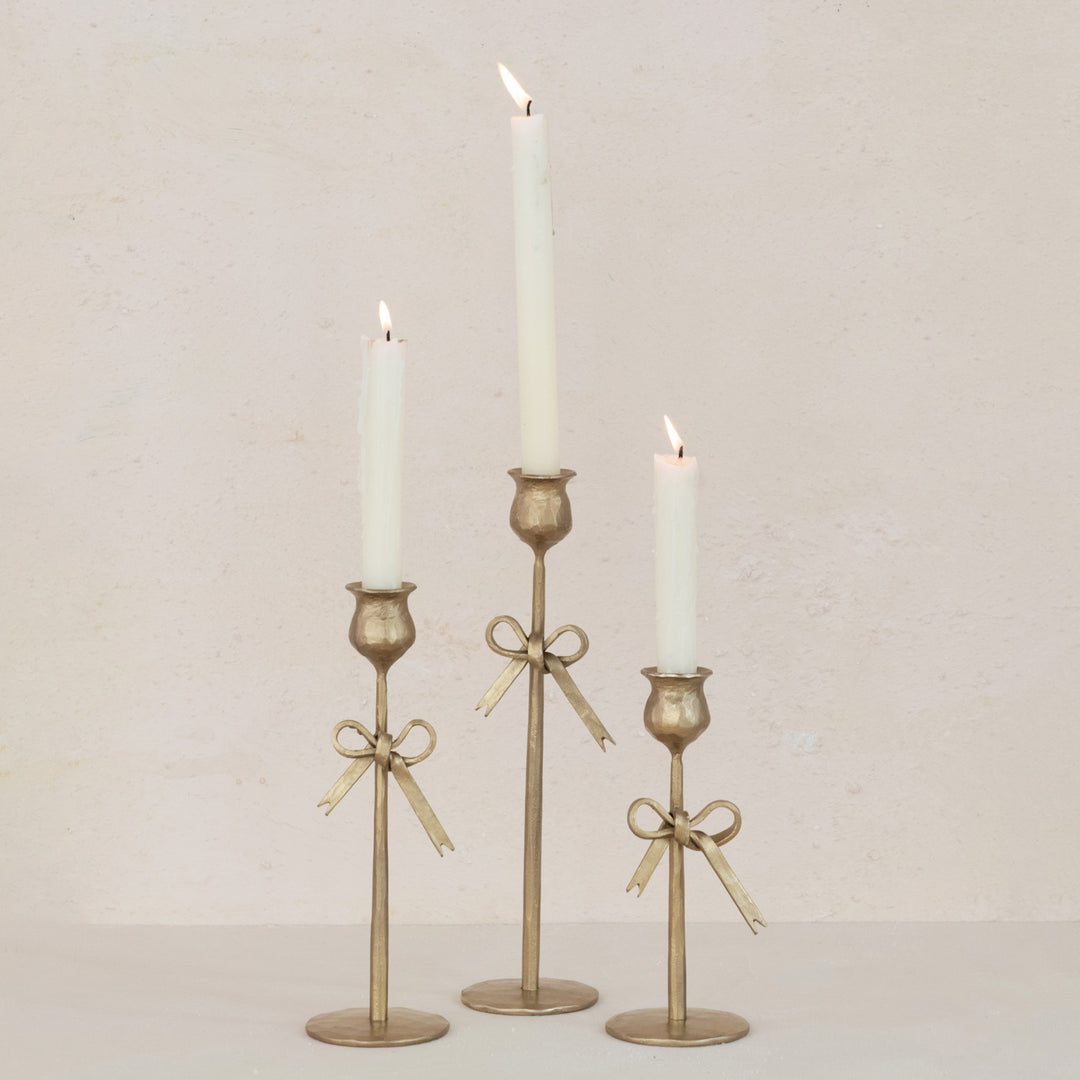 Hand-Forged Iron Taper Holders with Bow, Set Of 3