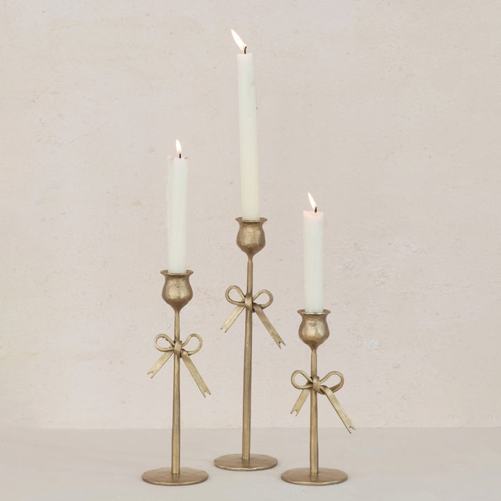 Hand-Forged Iron Taper Holders with Bow, Set Of 3