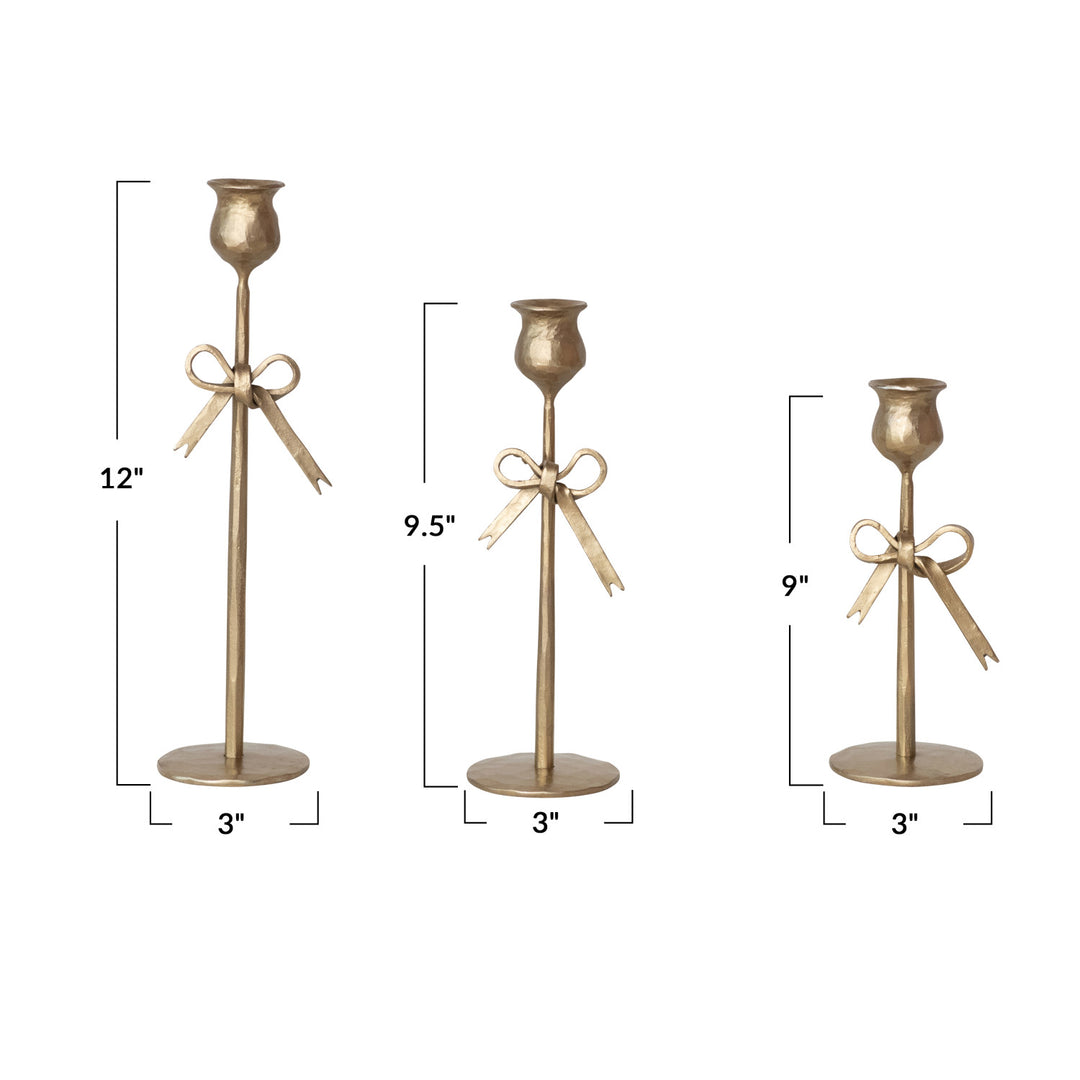 Hand-Forged Iron Taper Holders with Bow, Set Of 3