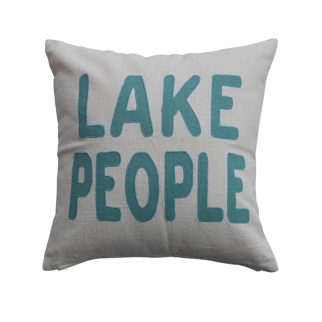 18" Square Cotton Pillow with Embroidery "Lake People"