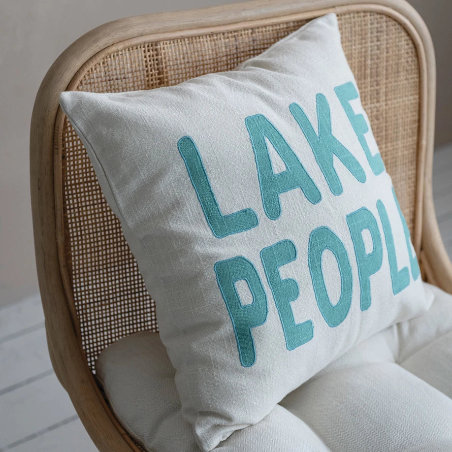 18" Square Cotton Pillow with Embroidery "Lake People"