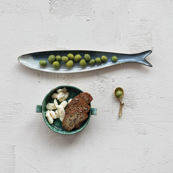 Stoneware Sardine Shaped Dish, Grey & White