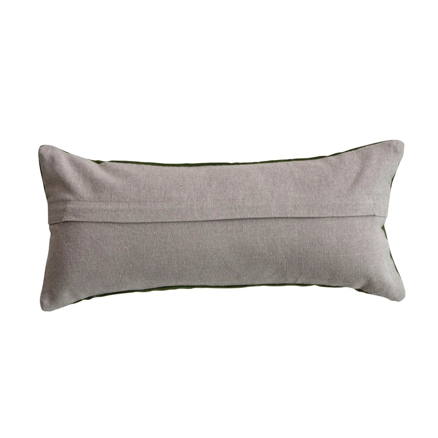 Cotton Velvet Lumbar Pillow with Embroidered Butterflies & Chambray Back