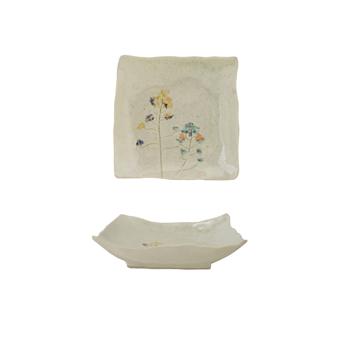 Hand-Painted Stoneware Plate with Flowers
