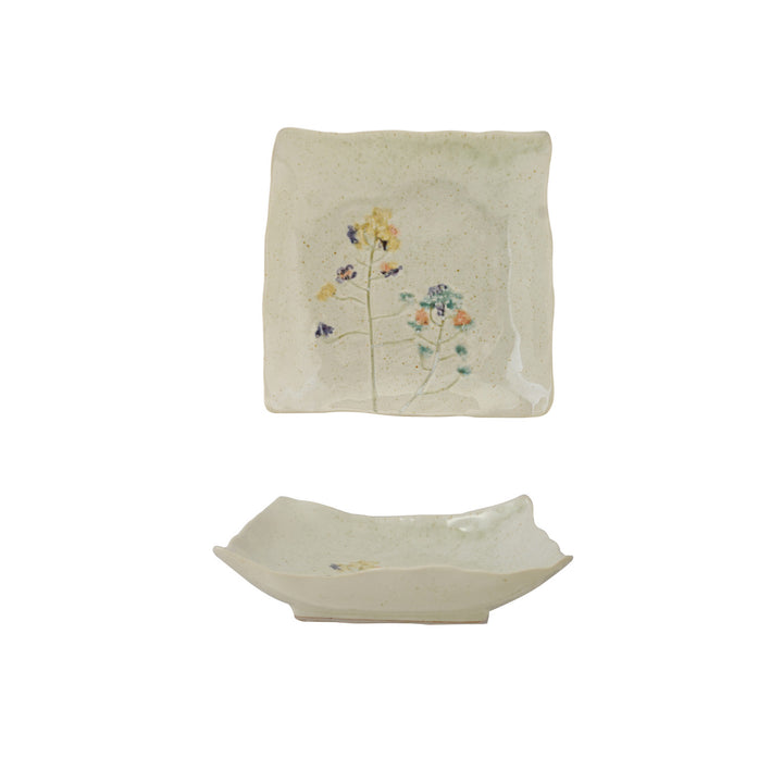Hand-Painted Stoneware Plate with Flowers