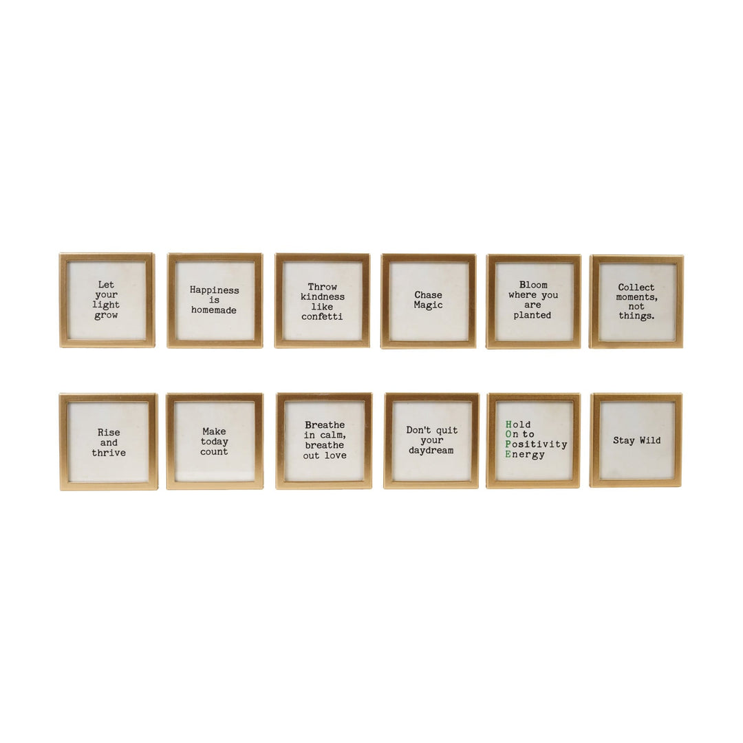 Metal & Glass Framed Magnets with Saying,  12 Styles