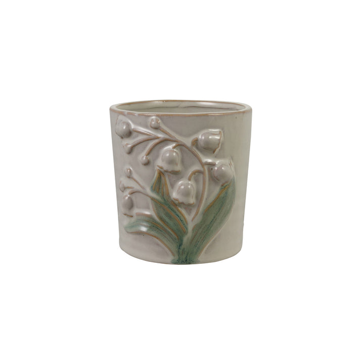Hand-Painted Embossed Stoneware Planter
