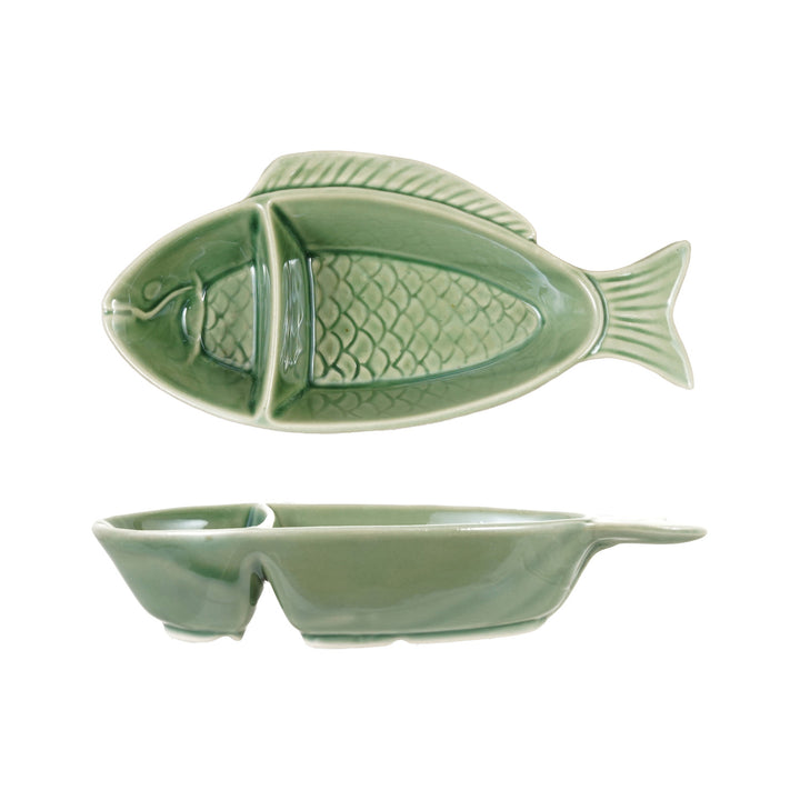 Fish Shaped Stoneware Divided Dish