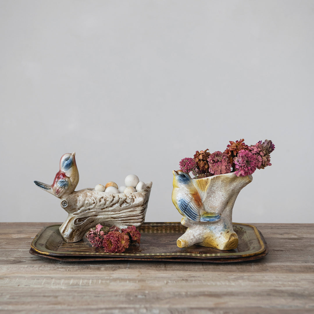 Hand-Painted Vintage Reproduction Bird Planter/Vase