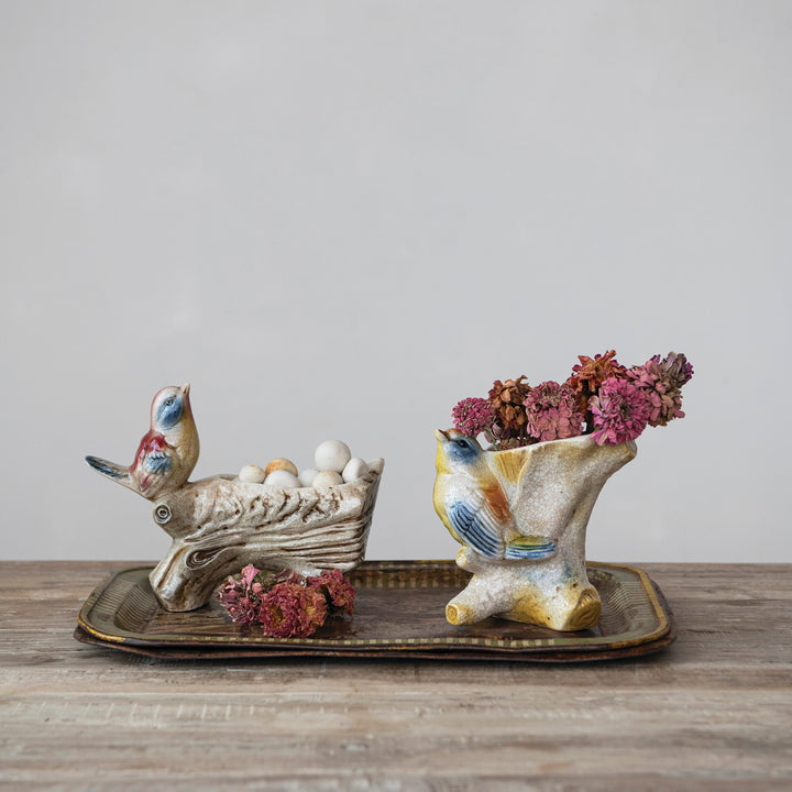 Hand-Painted Vintage Reproduction Bird Planter/Vase