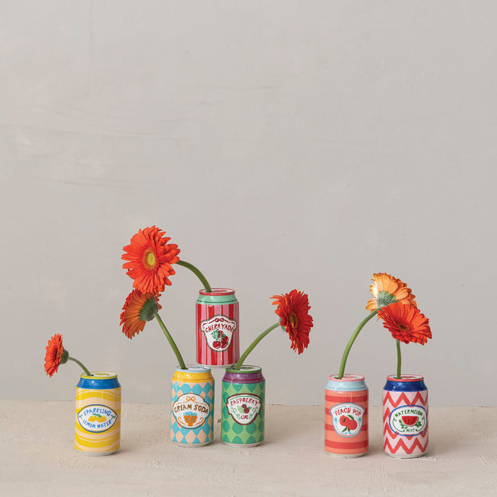 Hand-Painted Stoneware Soda Can Shaped Vase with Decal, 6 styles