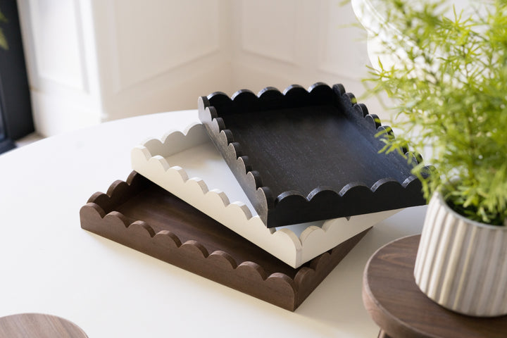 Wood Scallop Tray, 2 sizes, 4 colors